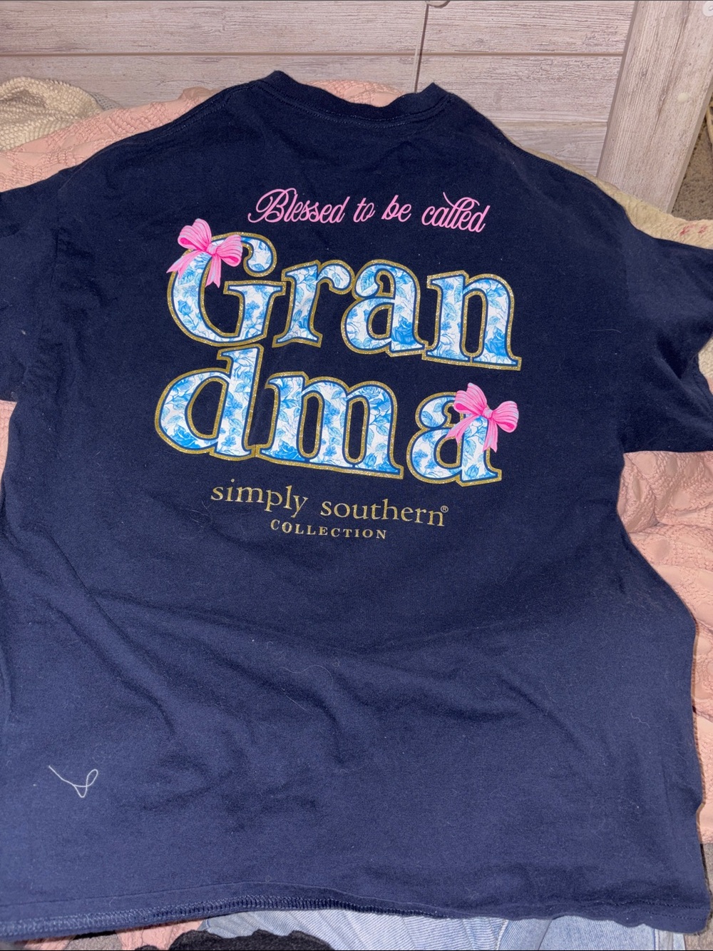 Simply Southern Navy Tee with Blue Floral "Grandma" and Pink Accents XL